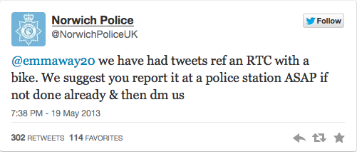 Polis, Twitter, Smitning, Cyklist